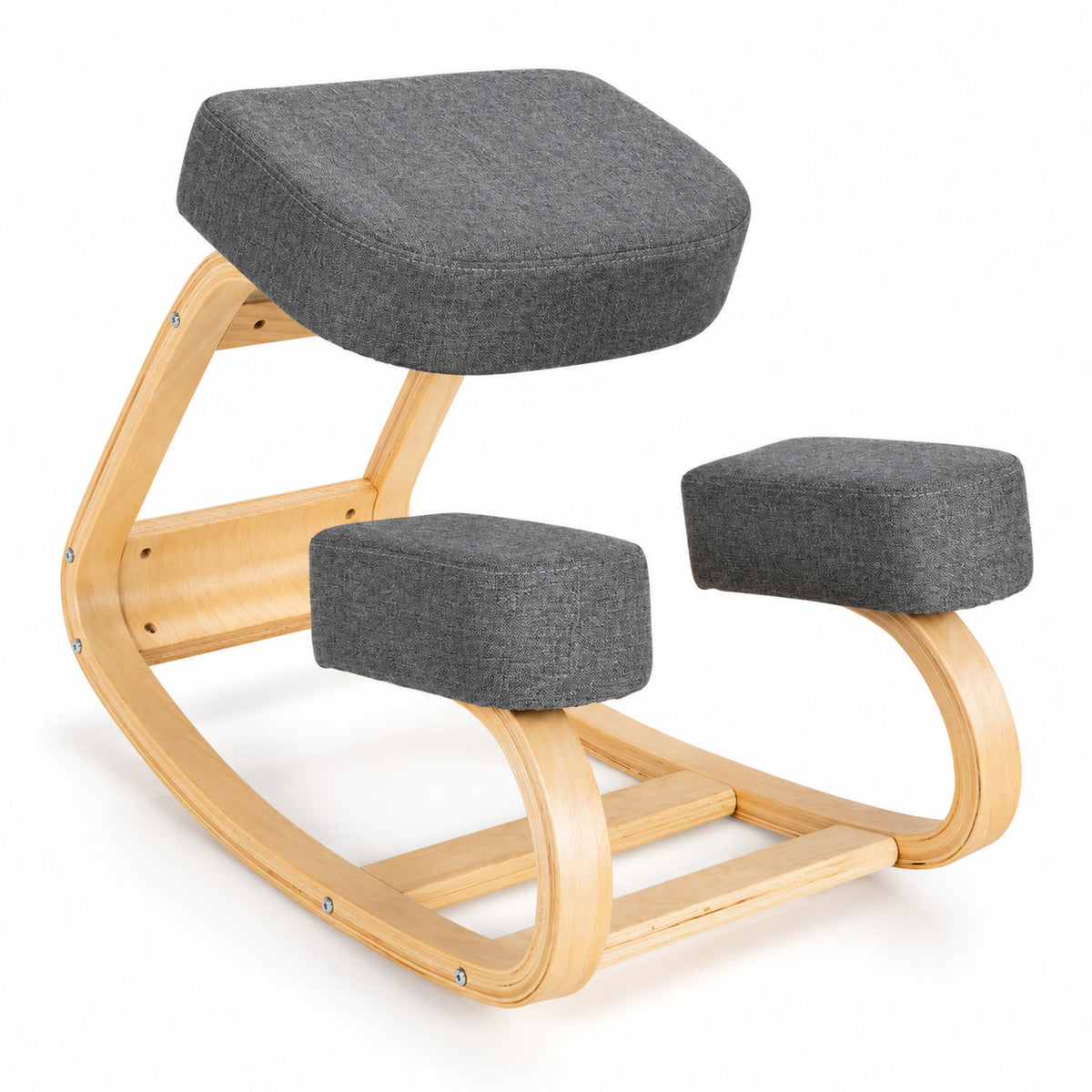Wood Rocking Kneeling Chair with Gray Cushions