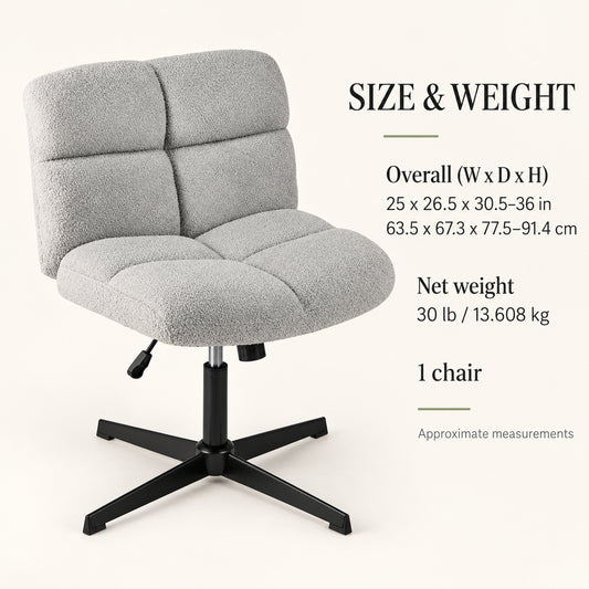 Wide-Seat Armless Swivel Desk Chair without Wheels, Gray