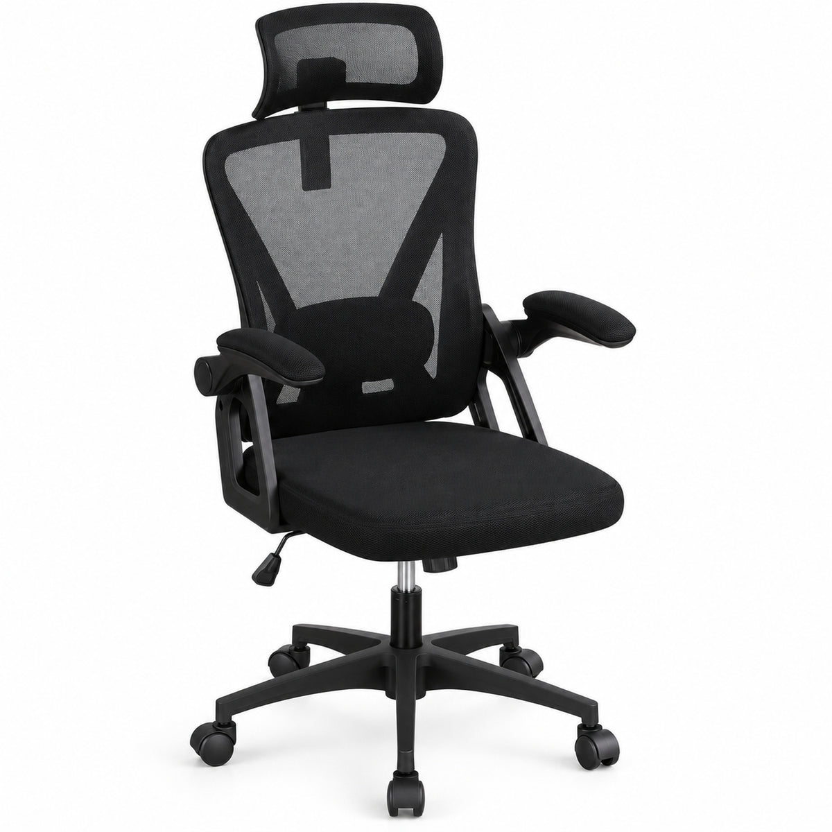 Mesh Office Chair with Adjustable Headrest and Flip-Up Arms, Black