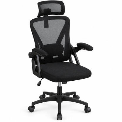 Mesh Office Chair with Adjustable Headrest and Flip-Up Arms, Black