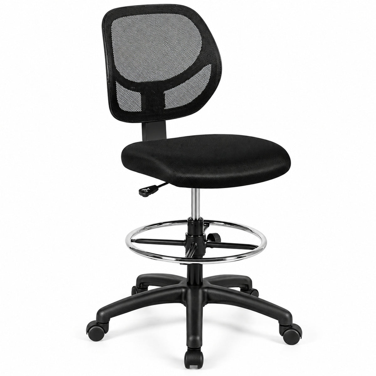 Armless Mesh Drafting Chair with Adjustable Foot Ring, Black