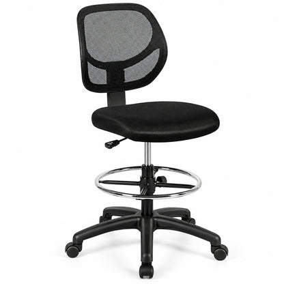 Armless Mesh Drafting Chair with Adjustable Foot Ring, Black