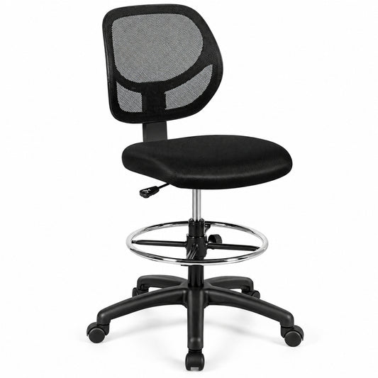 Armless Mesh Drafting Chair with Adjustable Foot Ring, Black