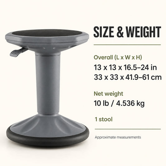 Height-Adjustable Wobble Office Stool, Gray