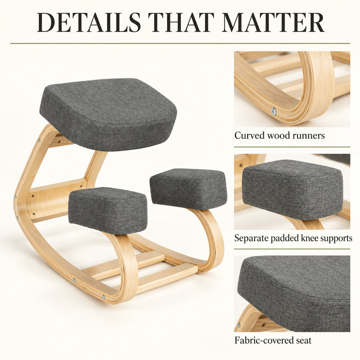 Wood Rocking Kneeling Chair with Gray Cushions