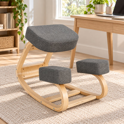 Wood Rocking Kneeling Chair with Gray Cushions