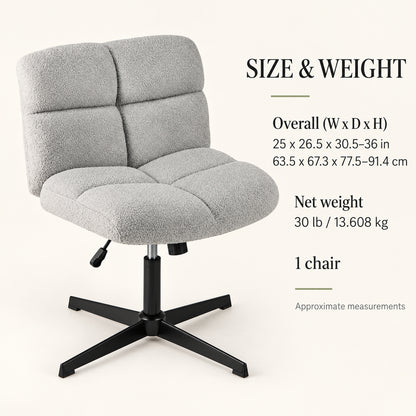 Wide-Seat Armless Swivel Desk Chair without Wheels, Gray